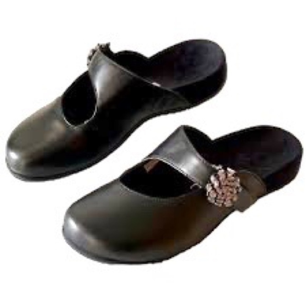 Vionic Black Leather Clog Mule Slides Flats Slip On Comfort Shoes Joan, Sz 5M